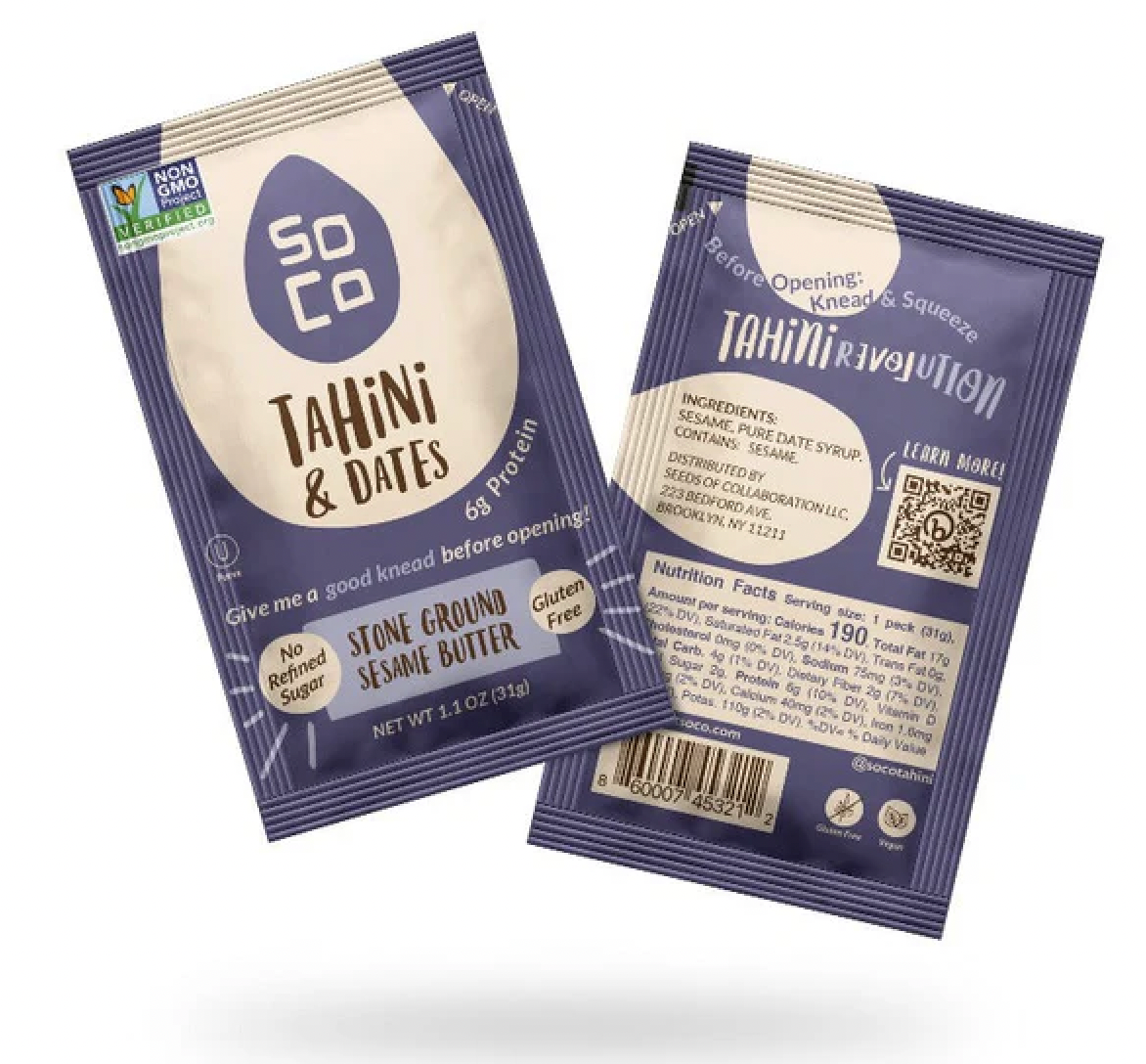 SoCo Artisanal Tahini Single Serve Squeeze Packs - Tahini & Dates - In ...